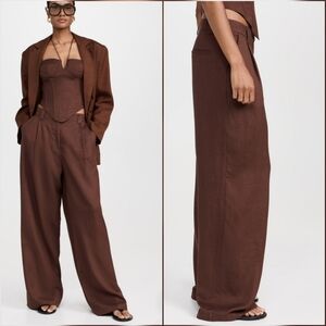 REVOLVE, LIONESS New Brown La Quinta Linen Wide Leg Baggy Pants, Size Medium